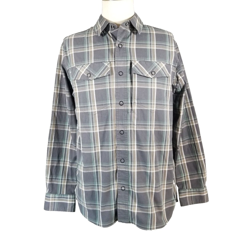 Duluth Shirt Mens M Gray Untucked Flannel Pearl Snap Plaid Western Long Sleeve